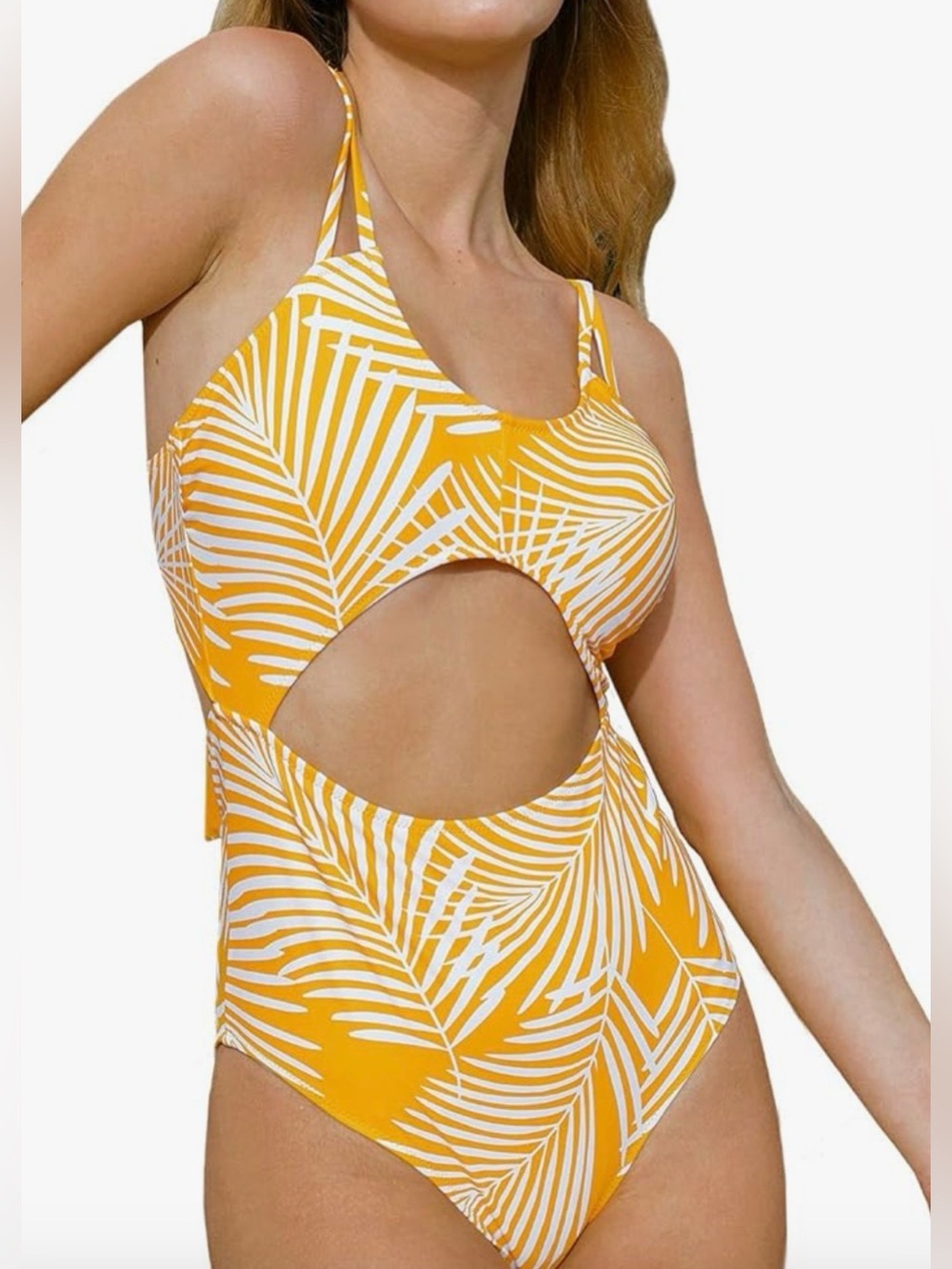 Cupshe NWT Yellow and White Palm Cutout One-Piece Swimsuit